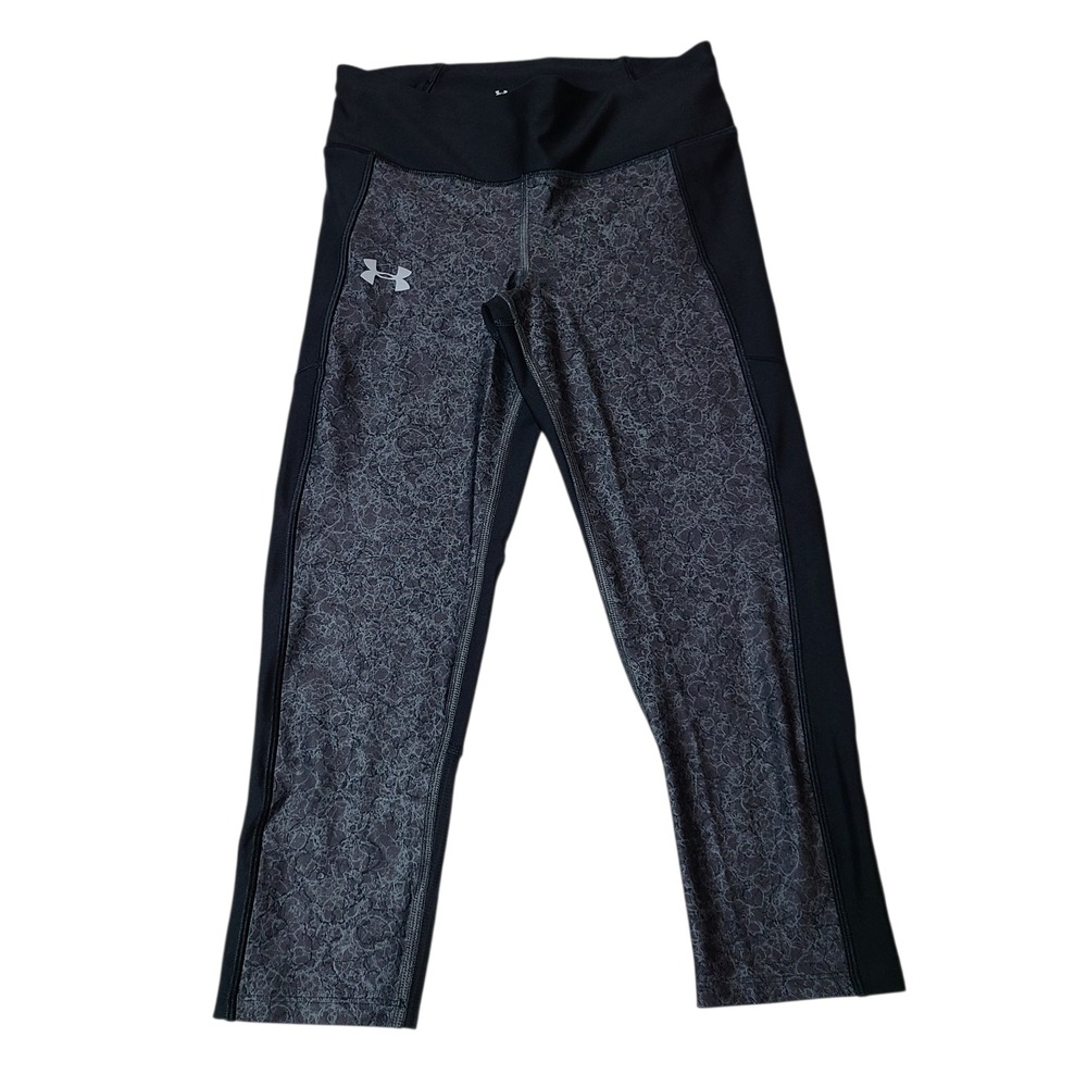 Under Armour Leggings Womens Small Black Gray HeatGear Compression Capri Running